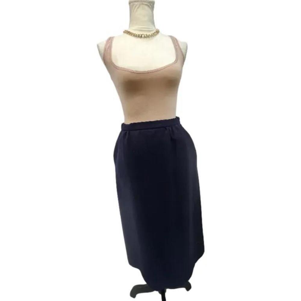 Vintage, Navy Blue Wool Midi Pencil Skirt. Size: 10